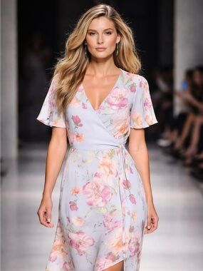 ❤️ Elegant NWT Heidi Wrap Dress by Gilli Floral pastel sheer short sleeve dress